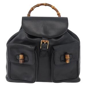 Gucci Vintage Bamboo Backpack Leather Black Leather Backpack Bag (Pre-Owned)
